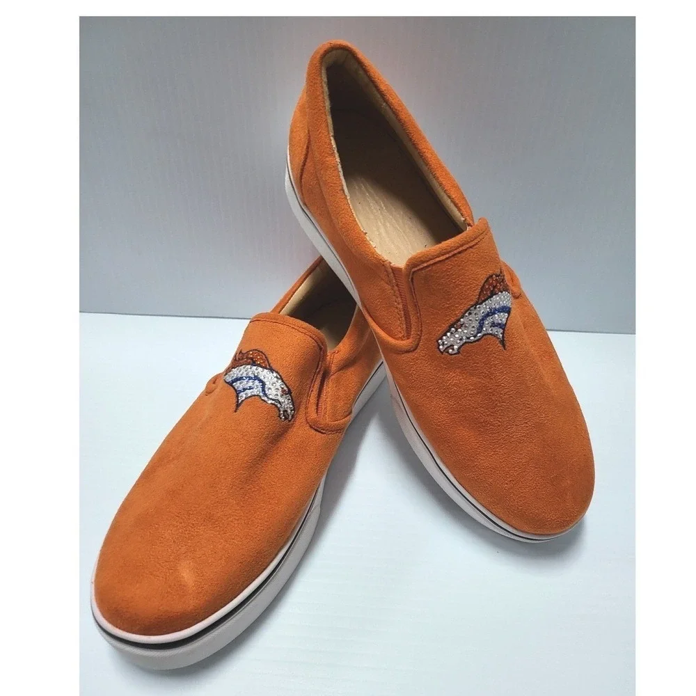 Denver Broncos Slip On Shoes Orange Team Logo Casual Sneakers
